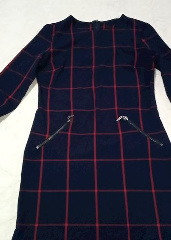 Bordo Ekoseli Midi Uzun Kollu Günlük Elbise - Görsel 3