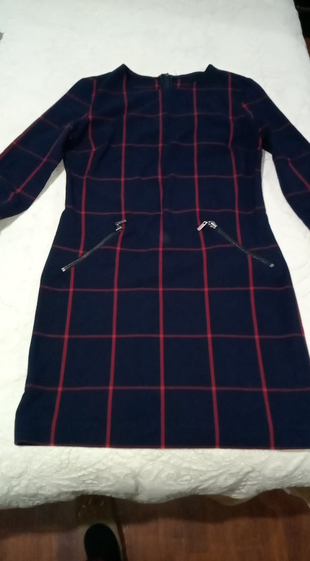 Bordo Ekoseli Midi Uzun Kollu Günlük Elbise - Görsel 4