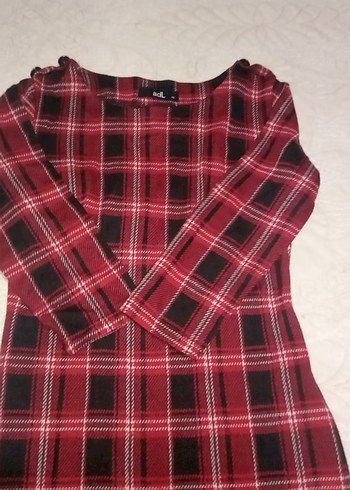 Bordo Ekose Desenli Uzun Kollu Midi Elbise - Görsel 3