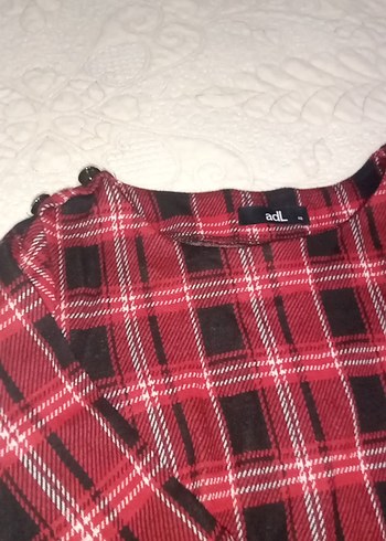 Bordo Ekose Desenli Uzun Kollu Midi Elbise - Görsel 4