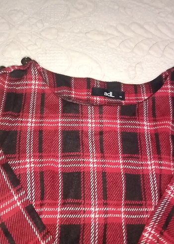 Bordo Ekose Desenli Uzun Kollu Midi Elbise - Görsel 5