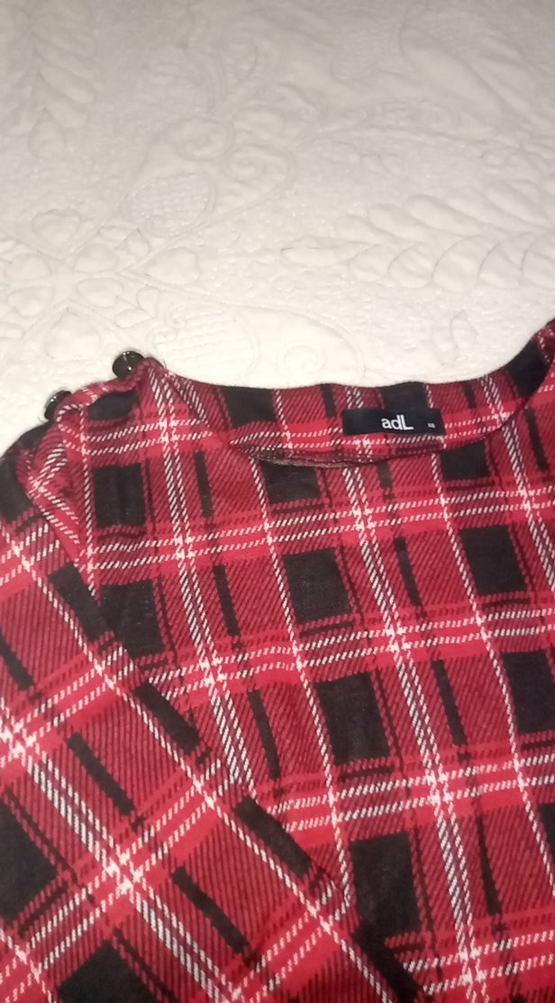 Bordo Ekose Desenli Uzun Kollu Midi Elbise - Görsel 4