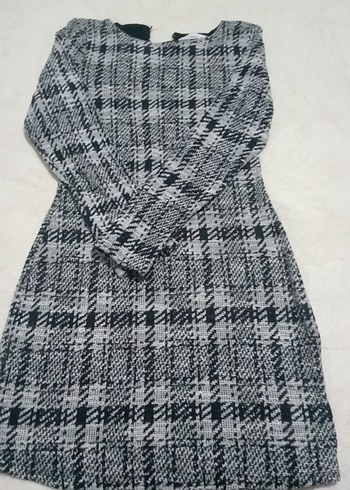 Gri Ekose Midi Örgü Triko Elbise - Görsel 2