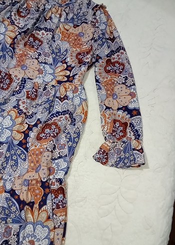 Uzun Kollu Desenli Bohem Elbise - Görsel 3