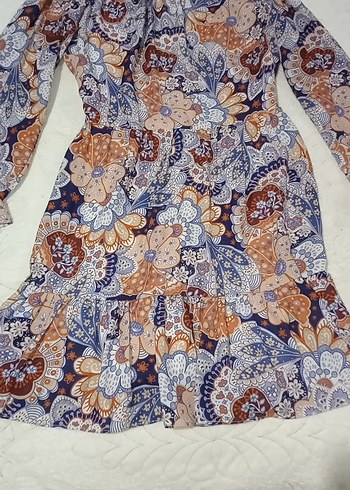 Uzun Kollu Desenli Bohem Elbise - Görsel 2