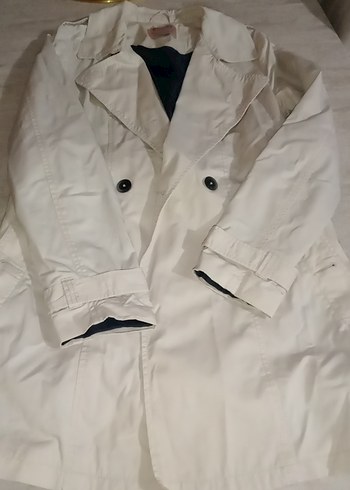 Düğmeli Beyaz Midi Kadın Trençkot - Görsel 2