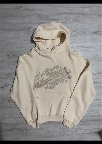 Beyaz Kapüşonlu Payetli Sweatshirt