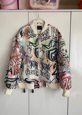 Bershka Renkli Baskılı Kadın Street Wear Ceket