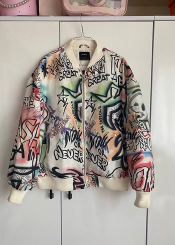 Bershka Çok Renkli Baskılı Street Wear Ceket - Görsel 2