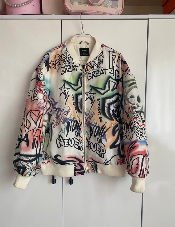 Bershka Çok Renkli Baskılı Street Wear Ceket - Görsel 2