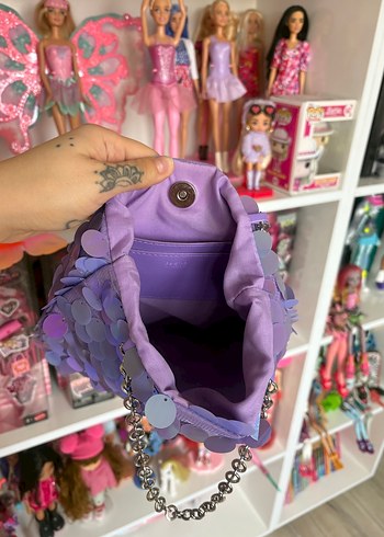 Işıltılı Mor Payetli Zincir Askılı Çanta - Görsel 4