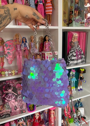 Işıltılı Mor Payetli Zincir Askılı Çanta - Görsel 3