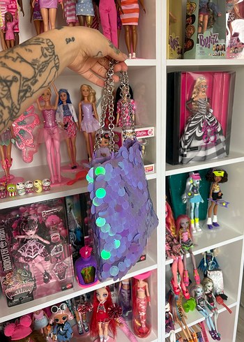 Işıltılı Mor Payetli Zincir Askılı Çanta - Görsel 2