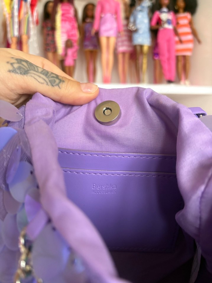 Işıltılı Mor Payetli Zincir Askılı Çanta - Görsel 5