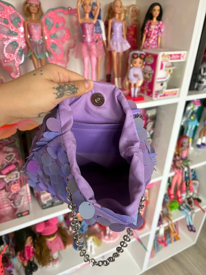 Işıltılı Mor Payetli Zincir Askılı Çanta - Görsel 4