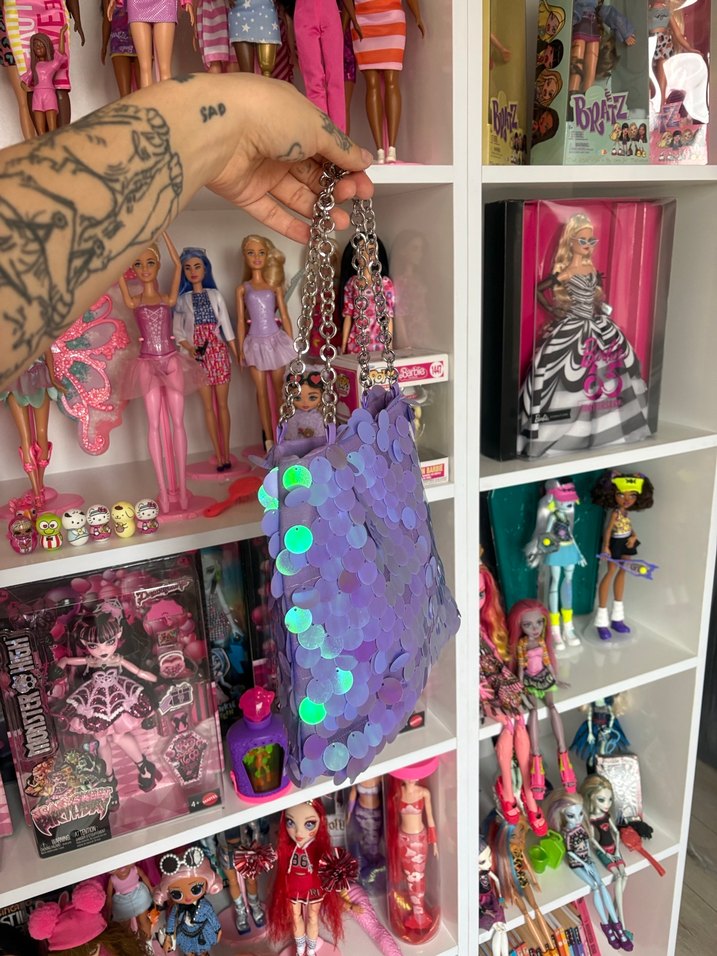 Işıltılı Mor Payetli Zincir Askılı Çanta - Görsel 2