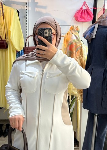 Diğer Beyaz Fermuarlı Uzun Kollu Midi Kadın Takım