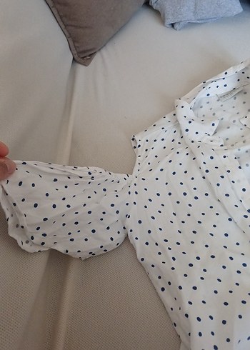 LC Waikiki Düğmeli Beyaz Puantiyeli Midi Kadın Gömlek