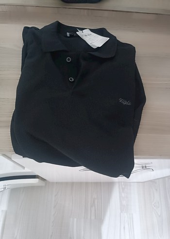 Siyah Polo Yaka Regular Fit Sweatshirt sifir hic giyilmedi - Görsel 6