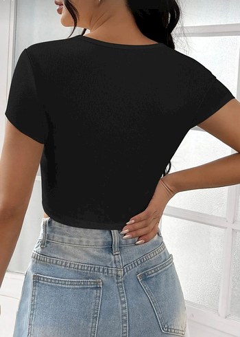 Diğer Siyah Mini Crop Top, Kısa Kollu, Sokak Stili