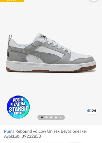 Puma Rebound v6 Low Gri Kadın Spor Ayakkabı