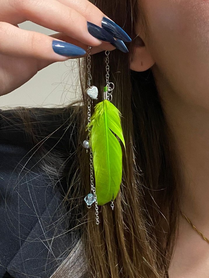 Yeşil Püsküllü Bohem Küpe - Görsel 2