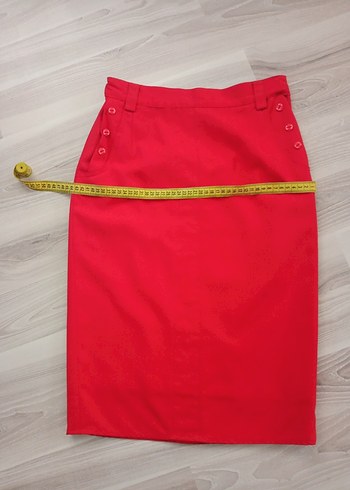 Koyu Kırmızı Düğmeli Midi Kalem Etek - Görsel 9