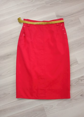 Koyu Kırmızı Düğmeli Midi Kalem Etek - Görsel 8