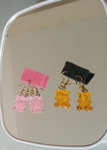 Renkli Boncuklu Ayıcıklı Küpe - Görsel 2