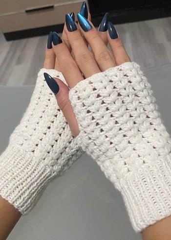 Krem Rengi Dantel Detaylı Bohem Örgü Eldiven - Görsel 2