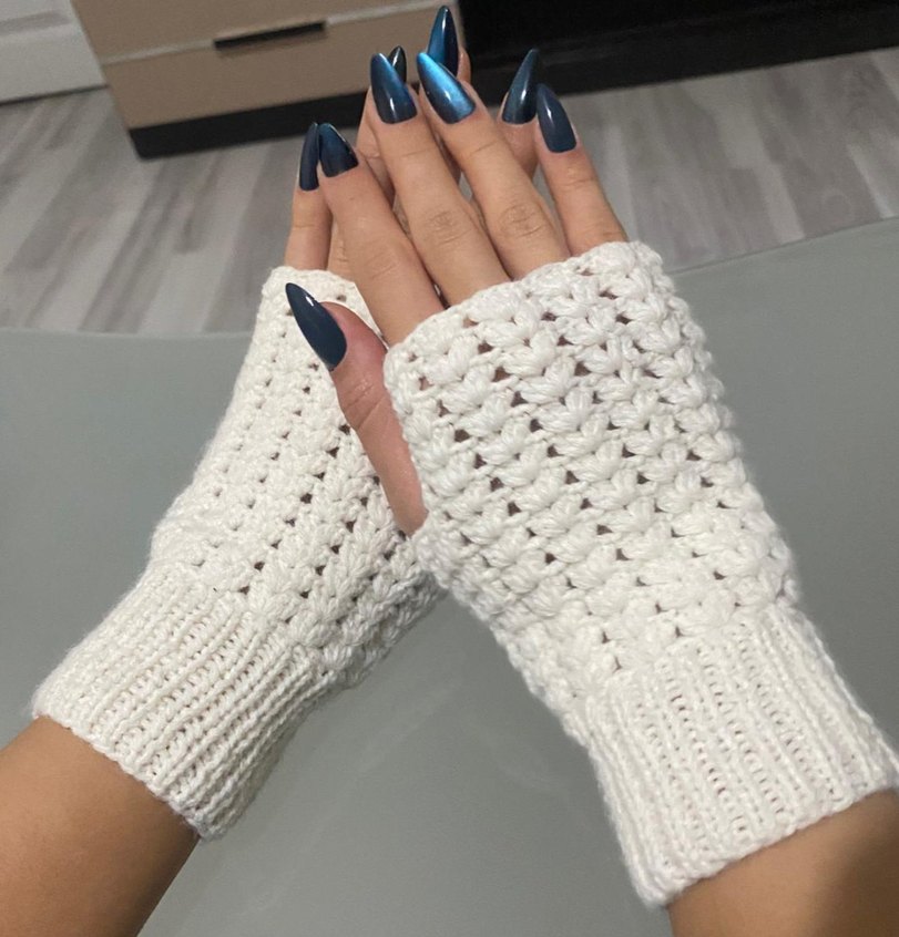 Krem Rengi Dantel Detaylı Bohem Örgü Eldiven - Görsel 2
