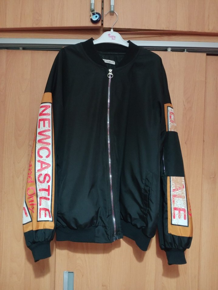 Kadın Siyah Deri Baskılı Bomber Ceket - Görsel 2