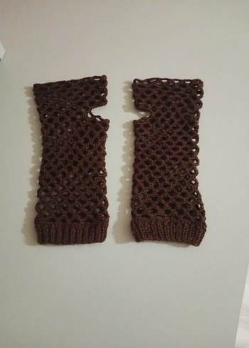 Dantel Detaylı Örgü Kahverengi Eldiven - Görsel 6