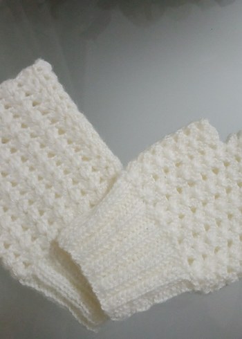 Beyaz Örgü Kadın Eldiven - Görsel 7