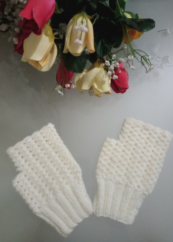Beyaz Örgü Kadın Eldiven - Görsel 5