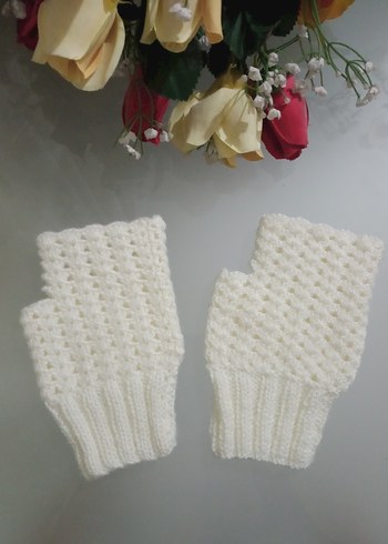 Beyaz Örgü Kadın Eldiven - Görsel 4