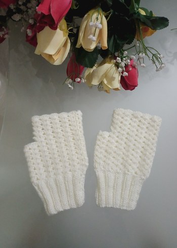 Beyaz Örgü Kadın Eldiven - Görsel 3