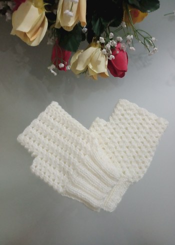Beyaz Örgü Kadın Eldiven - Görsel 6