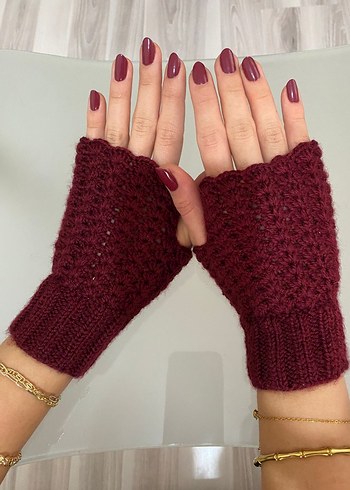 Bordo Örgü Kadın Eldiven - Görsel 2