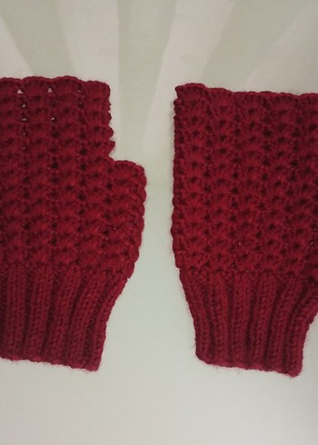 Bordo Örgü Kadın Eldiven - Görsel 5