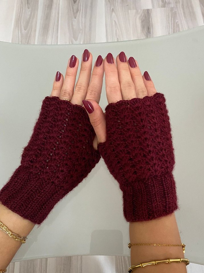 Bordo Örgü Kadın Eldiven - Görsel 3