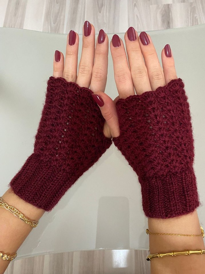 Bordo Örgü Kadın Eldiven - Görsel 2
