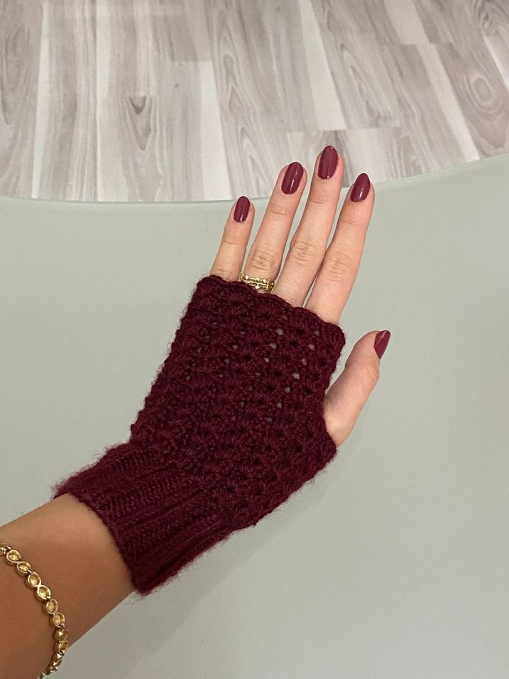 Bordo Örgü Kadın Eldiven - Görsel 4