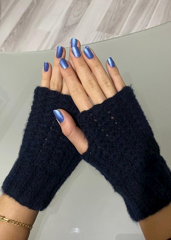 Lacivert Örgü Parmaksız Kadın Eldiveni - Görsel 2
