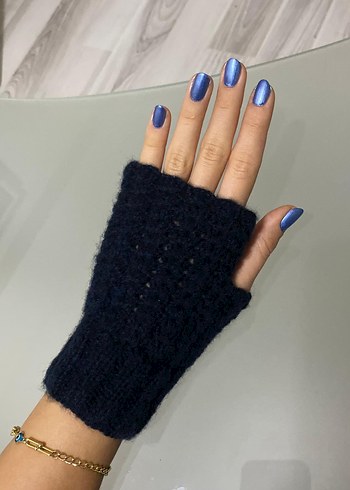 Lacivert Örgü Parmaksız Kadın Eldiveni - Görsel 3