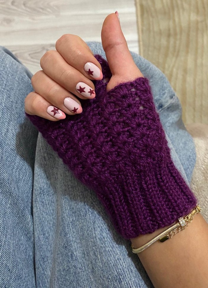 Mor Örgü Kadın Eldiveni - Görsel 4