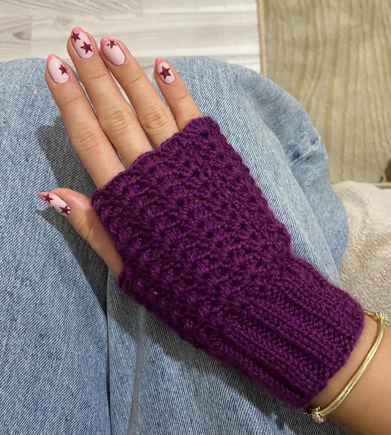 Mor Örgü Kadın Eldiveni - Görsel 3