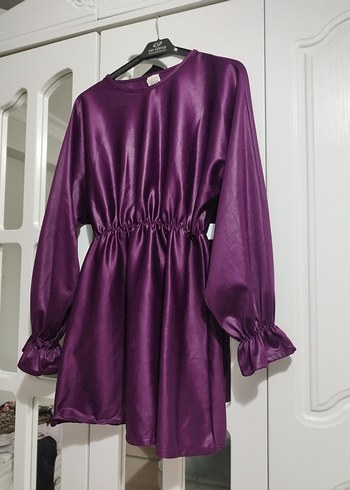 Uzun Kollu Mor Kadın Salaş Elbise - Görsel 2