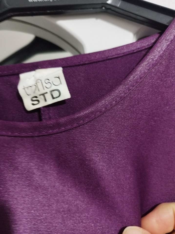 Uzun Kollu Mor Kadın Salaş Elbise - Görsel 3