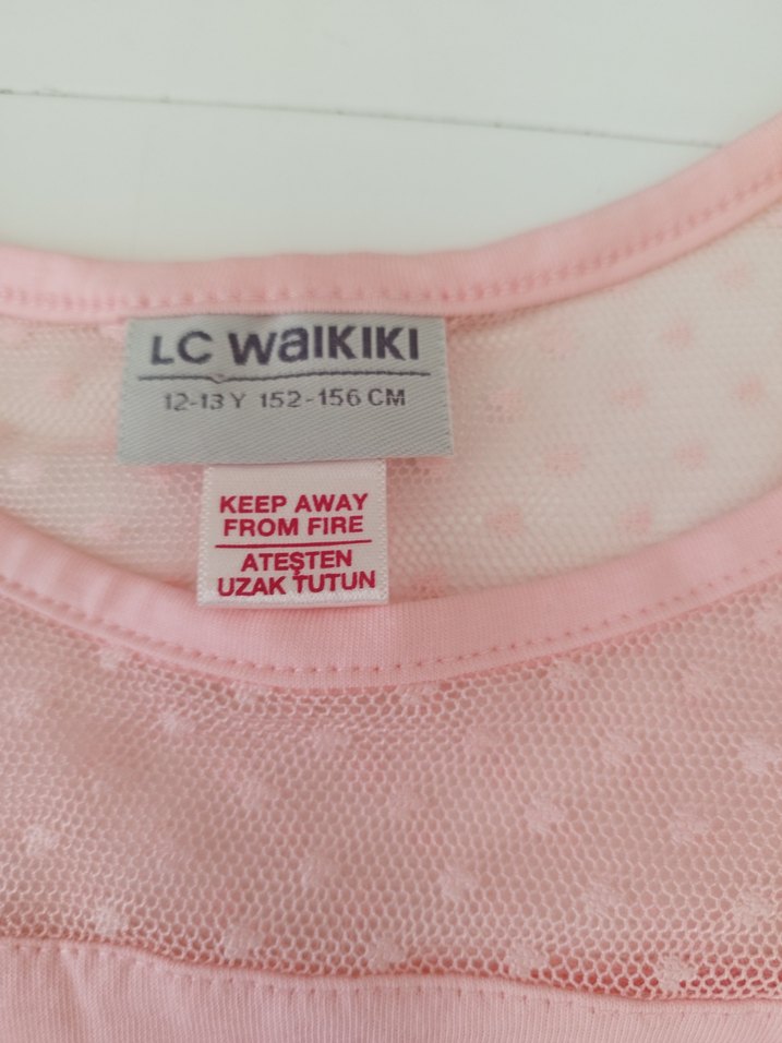 Kız Çocuk Pudra Dantel Detaylı Baskılı Tişört - Görsel 2